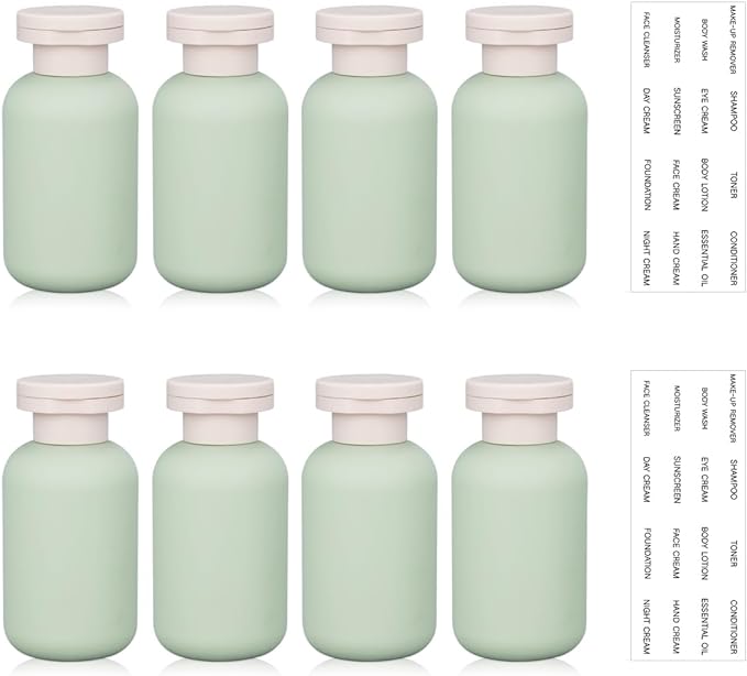 3.4 oz Plastic Small Travel Shampoo Bottles, Refillable Flip Cap Squeeze Bottles for Toiletries, Leakage-proof Travel Shampoo and Conditioner Container (8 pack)