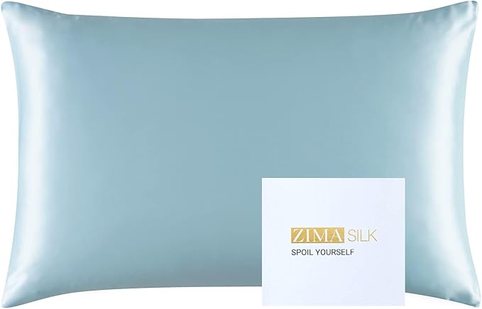 ZIMASILK 25 Momme 100% Pure Mulberry Silk Pillowcase for Hair and Skin Care, Highest Grade 6A Pillow Cases for Women, Long-Lasting Durablity, Gift for Women Men, 1Pc (Queen 20"x30", Light Blue)