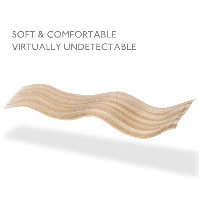 WENNALIFE Lace Seamless Clip in Hair Extensions Human Hair 7pcs Ultra Invisible 50% Thinner Seamless Clip Ins Dirty Blonde Highlighted Bleach Blonde Natural Remy Hair 20 inch