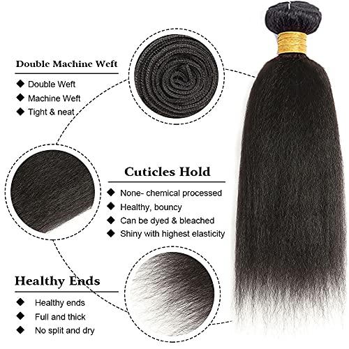 Human Hair Bundles Color 1B Kinky Straight Bundles 18 Inch Brazilian Virgin Soft and Silky Remy Hair Extensions Niegmeag Double Weft Natural Black Yaki Straight Bundle 100g