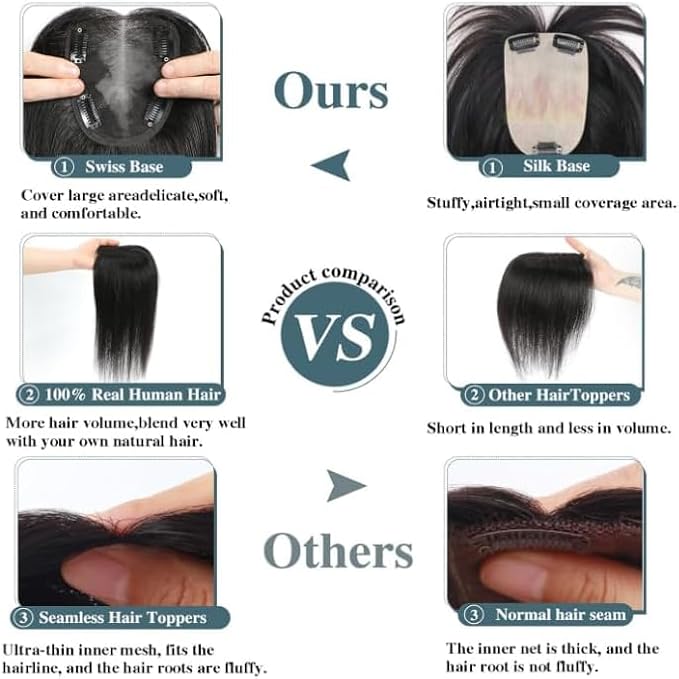 Human Hair Toppers for Women Real HairTopper with Thinning Hair 120% Density Round Shaped Swiss Base Hair Pieces 40g-Ombre Light Brown with Blond Highlight（2T613）