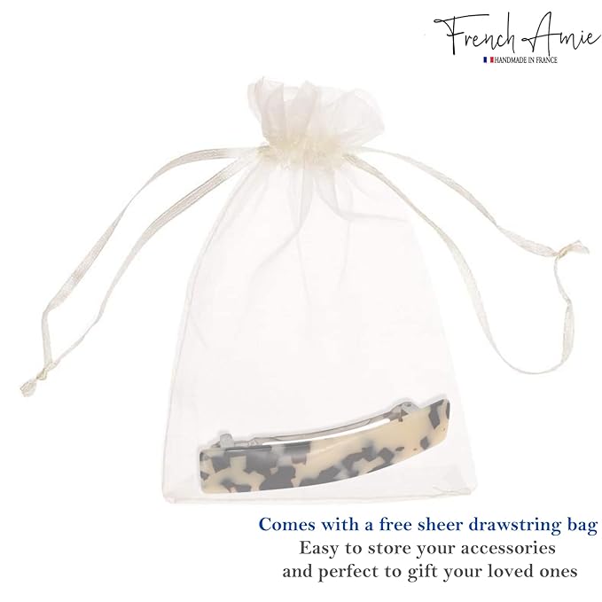 French Amie Oblong Handmade 3.5" Celluloid Automatic Hair Clip Barrette French Hair Clip for Girls Strong Hold Hair Clips for Women No Slip Durable Paris Hair Accessories, Made in France (White Tokyo)