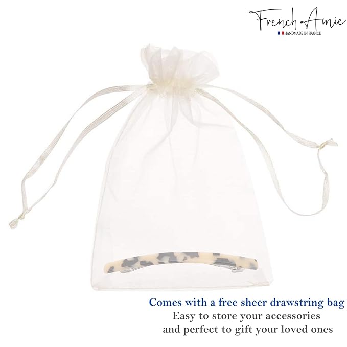 French Amie Long and Thin White Tokyo Large 4” Handmade Celluloid Automatic Hair Clip Barrette for Women and Girls (White Tokyo)