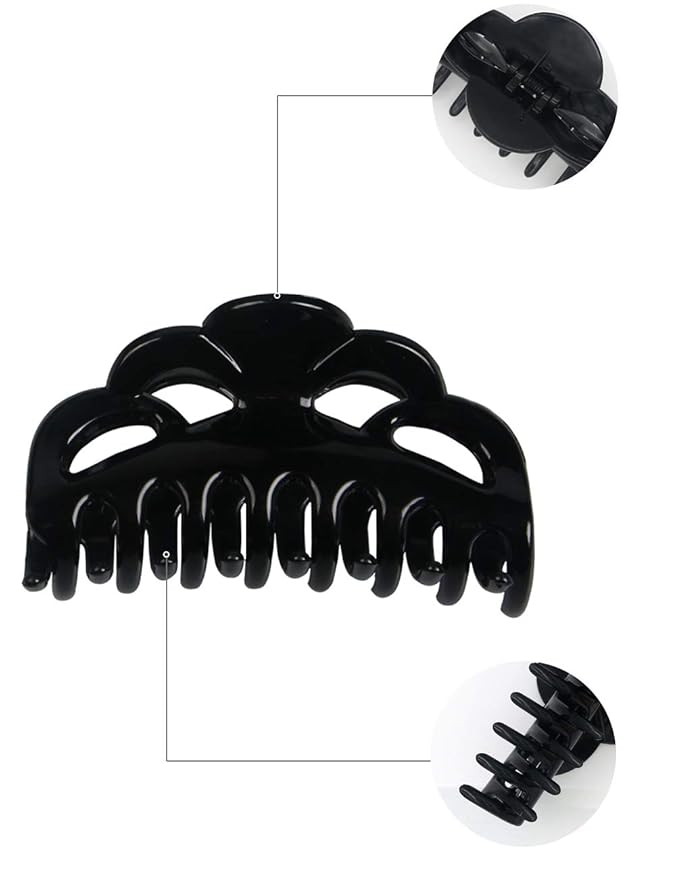 Medium Hair Claw Clips for Women Fine Hair Plastic Claw Clamps Clips in Set (Arc-Black+Brownish Red-M)