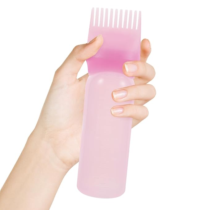 Root Comb Applicator Bottles Hair Color Bottle Applicator for Home Salon Pink Easy Squeeze Hair Dyeing and Oil Application