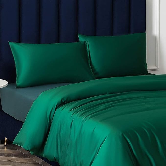 NTBAY Zippered Satin Pillow Cases for Hair and Skin, Luxury Standard Hidden Zipper Pillowcases Set of 2, 20x26 Inches, Dark Green