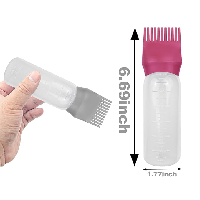 4 PCS Root Comb Applicator Bottle,Hair Oiling Applicator,Hair Oil Applicator Bottle for Hair Dye Shampoos Hair Salons.6oz (Purple+Grey+Red+Green)