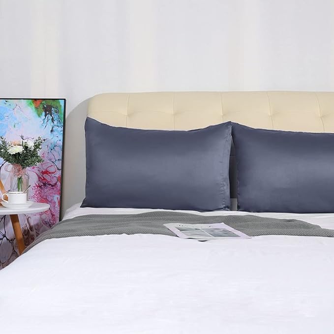 uxcell 2 Pack Silk Satin Pillowcase for Hair and Skin, Cool, Silky, Soft Breathable Pillow Cases King Size 20x36 Inch Sateen Pillowcase Slate Gray with Envelope Closure