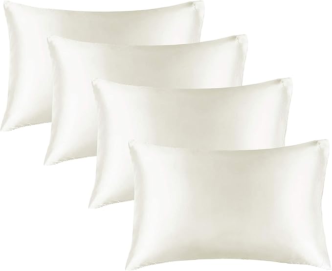 BEDELITE Satin Pillowcase for Hair and Skin, Super Soft Similar to Silk Pillow Cases 4 Pack with Envelope Closure, Cooling Pillowcases for Women Men (20"x26" Standard Size, Ivory)