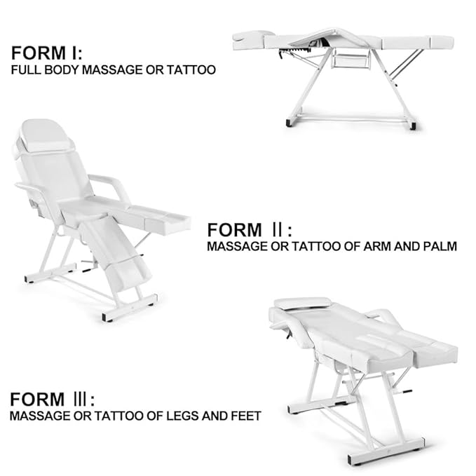 Artist hand Massage Table Facial Bed Massage Bed for Eyelash Extensions Salon Chair with Tray,Split Footrests(White)