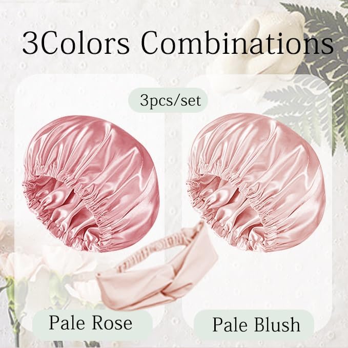 Hair Bonnets 3Pcs Satin Bonnet For Sleeping Silky Bonnets Womens Silk Bonnet Night Caps Curly Hair Sleep Cap For Women