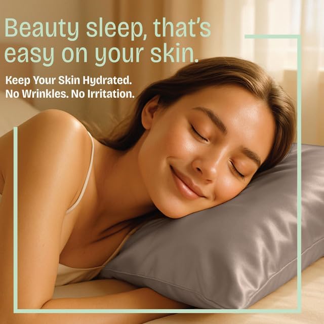 BLISSFORD Satin Pillowcase with Zipper, for Hair and Skin Care, Feels Soft and Cool Like a Silk Pillowcase, Satin Pillow Cases 2 Pack, Slik Pillow Cover, Pewter, King Size - Set of 2