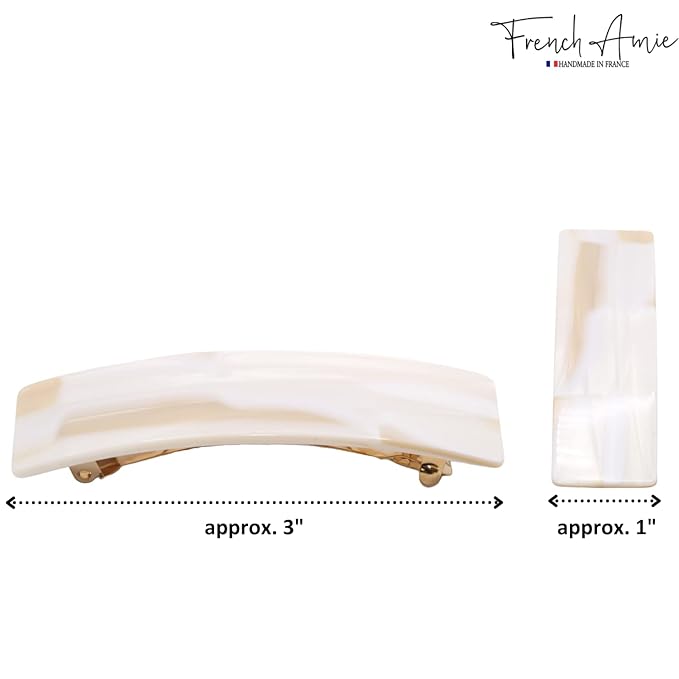 French Amie Fine 1" Wide Rectangular Celluloid Handmade Ivory Automatic Hair Barrettes for Women French Hair Clips