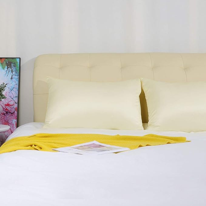 uxcell 2 Pack Silk Satin Pillowcase for Hair and Skin, Cool, Silky, Soft Breathable Pillow Cases Queen Size 20x30 Inch Sateen Pillowcase Pearl White with Envelope Closure