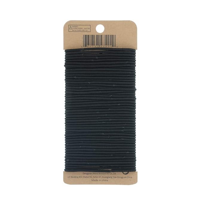 Minihope no-metal girls elastic hair ties, women's black elastics, 2mm Hair elastics 50 Count