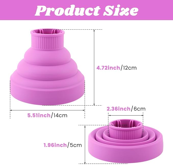Universal Foldable Hair Dryer Diffuser, Travel Hair Dryer Diffuser Attachment with Comb, Portable Hairs Diffusers Blow Dryers Attachment for Natural Thick Hairs(Color:Purple)