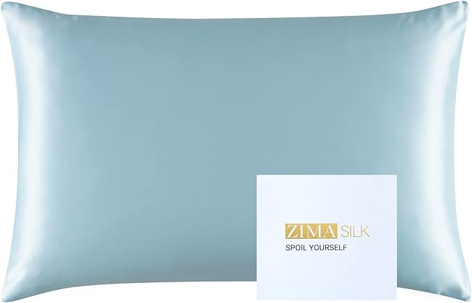 ZIMASILK 25 Momme 100% Pure Mulberry Silk Pillowcase for Hair and Skin Care, Highest Grade 6A Pillow Cases for Women, Long-Lasting Durablity, Gift for Women Men, 1Pc (Standard 20"x26", Light Blue)