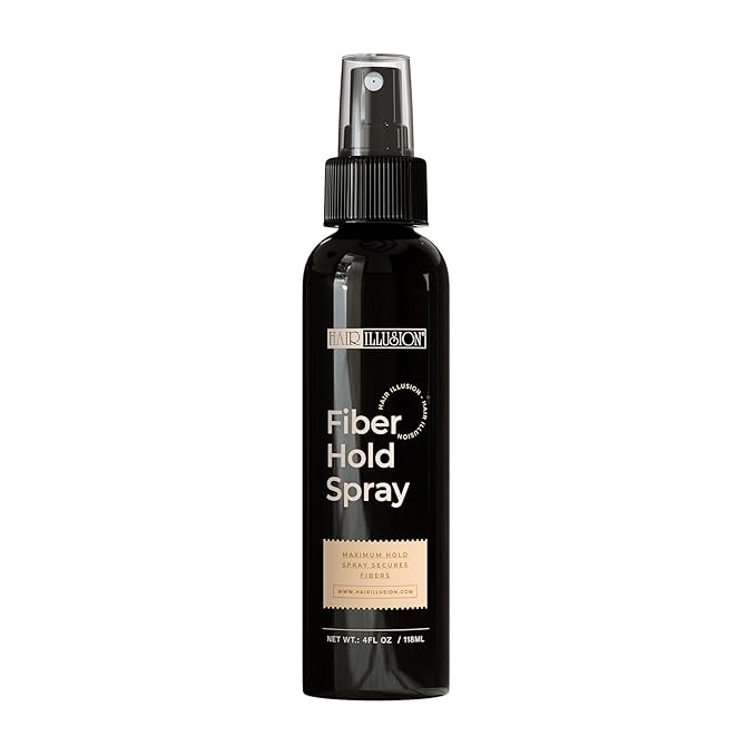 Hair Illusion Dark Brown Real Hair Fibers and Fiber Holding Spray Bundle for Thinning Hair - 100% Natural Texture, Non Synthetic Hair Fibers - Bald Spot Cover Up for Women & Men - 18 Gram