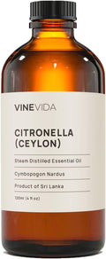 VINEVIDA Citronella Ceylon Essential Oil 4 oz - Undiluted Citronella Oil 4 oz - Citronella Candle Oil Scent - DIY Candle Scents for Candlemaking - Bulk Essential Oil for Soap Making Safe for Skin