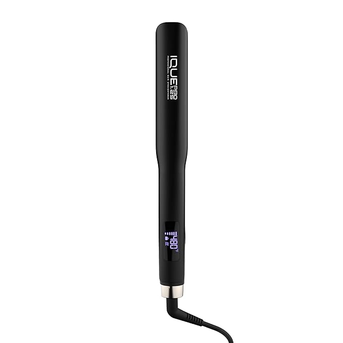 iQUE 1.25” Titanium Plates Hair Straightener & Curler 2-in-1 – Fast Heat-Up Flat Iron with Ionic Technology, Floating Plates, LCD Display, Adjustable Temp to 480°F, Dual Voltage for All Hair Types