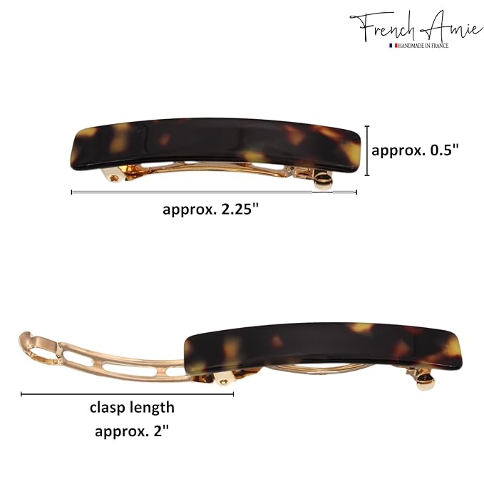 French Amie Small 2 1/4 inch Celluloid Handmade Hair Barrette No Slip Grip Durable Styling Women Hair Accessories Hair Clip for Girls, Made in France(Tokyo)