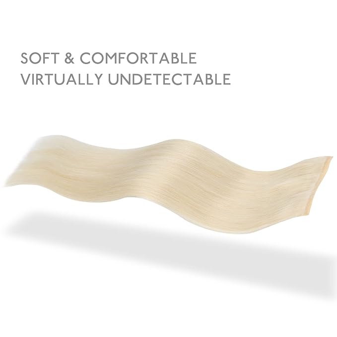 WENNALIFE Lace Seamless Clip in Hair Extensions Human Hair 7pcs Ultra Invisible 50% Thinner Seamless Clip Ins Platinum Blonde Natural Remy Hair 14 inch