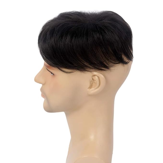 H&Bwig toupee for men, Short Toppers Hairpiece Clip in Hair Extensions for Covering White Loss Hair Toupee (Natrual Black), include Mens toupee tape