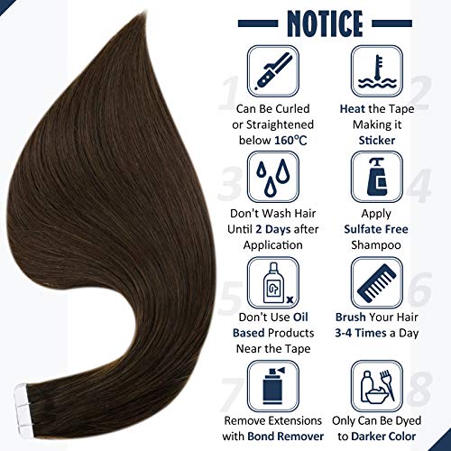 Full Shine Hair Extensions Tape in Color 2 Dark Brown Tape in Hair Extensions Human Hair 12Inch Skin Weft Hair Extensions 20Pcs 30Gram Tape Ins Human Hair Extensions for Women