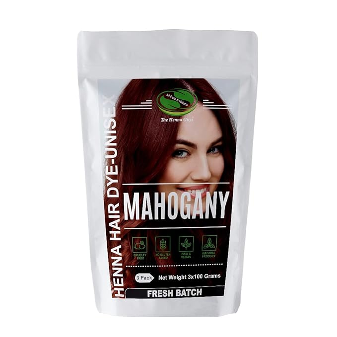 3 Packs Of Mahogany Henna Hair & Beard Color/Dye 100 Grams - Natural Hair Color, Plant-based Hair Dye - The Henna Guys