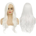 Baruisi Long Curly Wavy White Wigs for Women Side Part Natural Looking Cosplay Synthetic Heat Resistant Replacement Wig