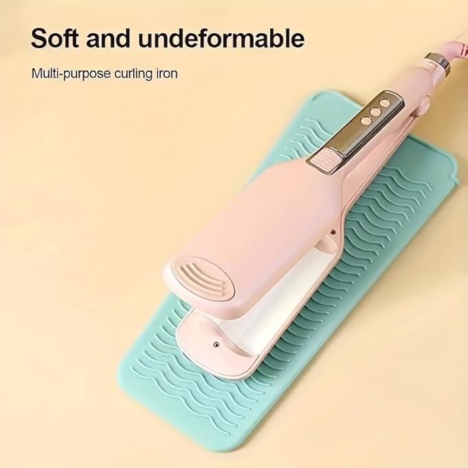 Silicone Heat Insulation Pad, Heat Resistant Silicone Mat Pouch for Flat Iron, Hot Hair Tools, Portable Hair Styling Tool Accessories (Blue)