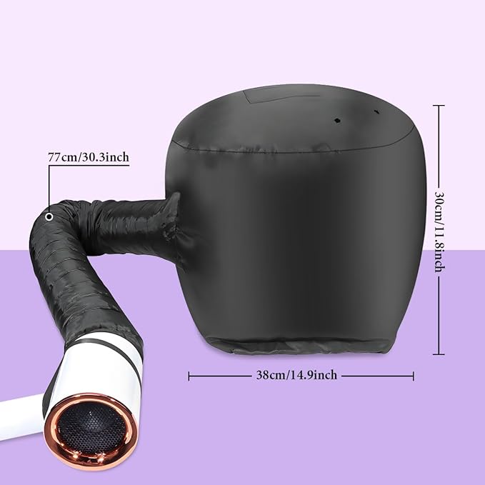 Hooded Hair Dryer Bonnet - Fast-Drying Bonnet Hair Dryer for Natural Hair, Deep Conditioning, Styling, & Curl Enhancing - Adjustable Fit, Heat Distribution, Portable & Lightweight for Travel（Black）