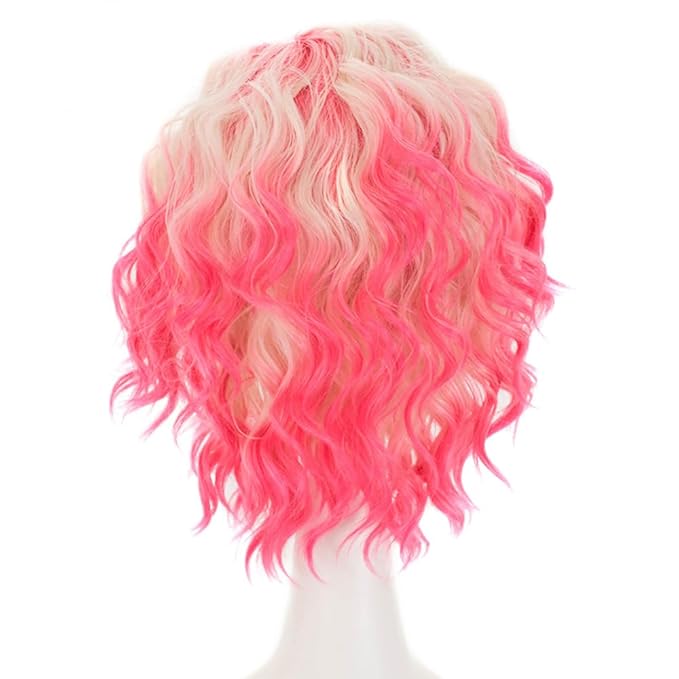 IMSTYLE Pink Blonde Lace Front Wigs Short Bob Wavy Wigs Synthetic Hair Wig Free Part with Natural Hairline Shoulder Length for Women (Blonde Pink)