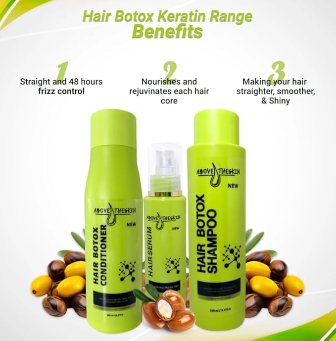 Hair Botox Set ( Shampoo, Conditioner, Leave-in Conditioner, Serum) Keratin Hair Treatment Made by UK Hair Professionals