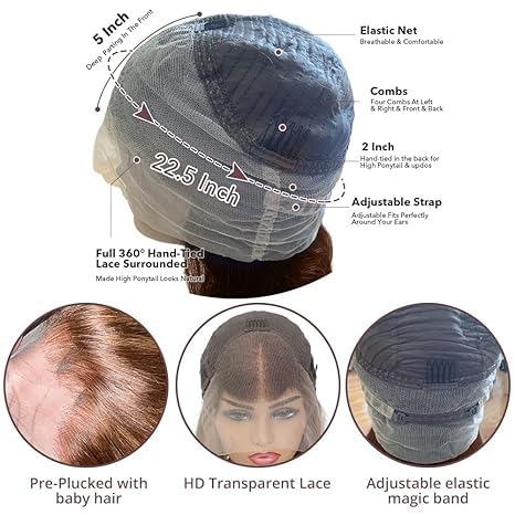 200% Density 360 Lace Front Wigs Human Hair Pre Plucked Honey Blonde Body Wave Lace Front Wigs with Baby Hair Full 360 Glueless HD Transparent Lace Front Human Hair Wigs for women 4/27 Human Hair Wig