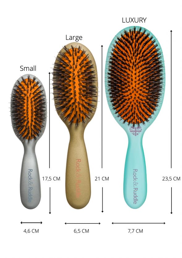 Rock & Ruddle Natural Mixed Boar Bristle Hair Brush for Women and Kids (Small/Travel Size, 17.5cm) - Perfect for Wet or Dry Hair, Detangling Smoothing Blowdrying - Made in UK - Cute Cats