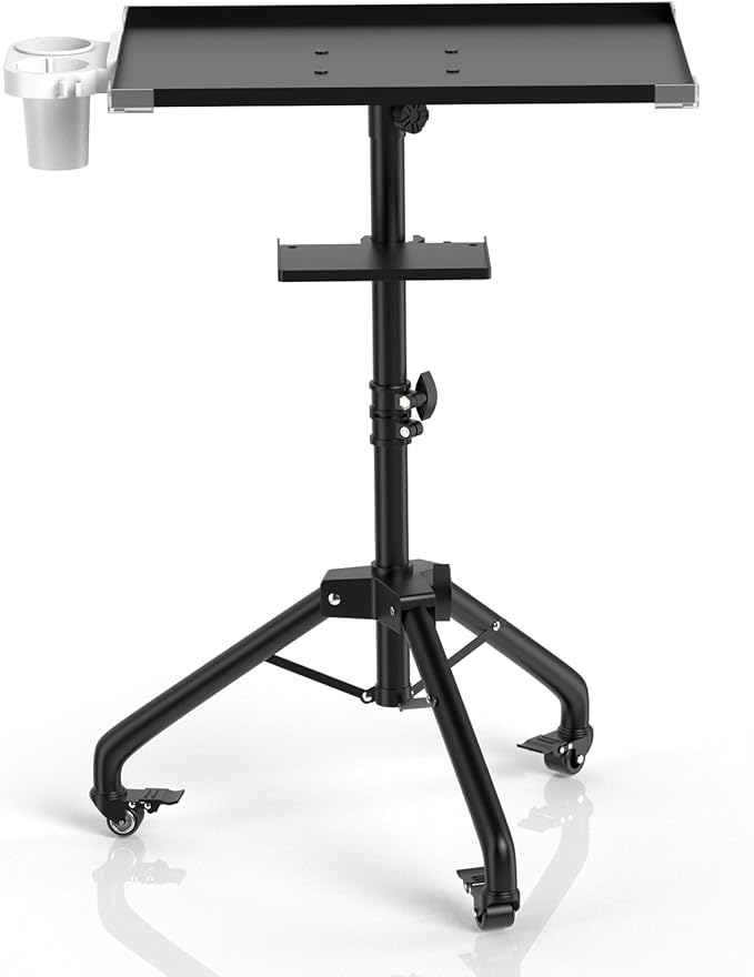ZHOOGE Salon Tray Cart on Wheels with Stand Rack Tray, Premium Iron Alloy Tattoo Tray Height Adjustable Salon Service Tray with 360 Degree Mute Universal Tricycle for Tattoo Work, SPA and Dental Tray