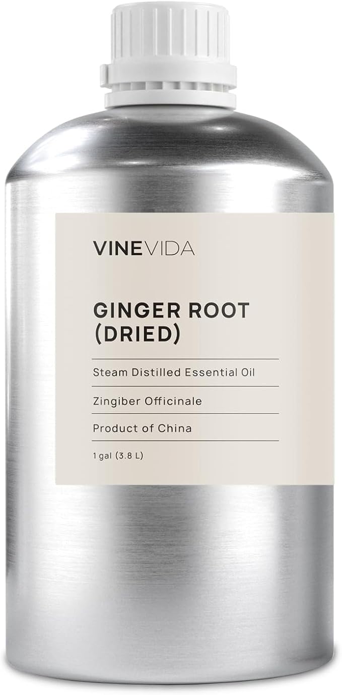 VINEVIDA Dried Ginger Root Essential Oil - Gallon Ginger Root Oil Undiluted - Bulk Gallon Essential Oil for Soap Making Safe for Skin - DIY Candle Scents for Candlemaking Scents - 8 lbs