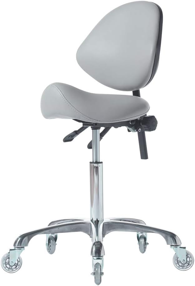 Adjustable Hydraulic Roller Saddle - Heavy Duty (450 lbs) - Beauty Salon, Massage, Clinic and Office - Grey