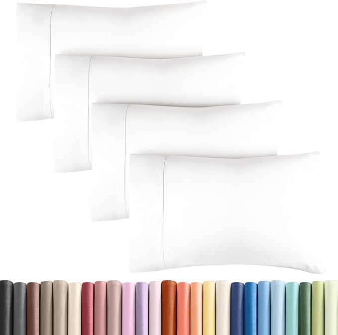 Queen Pillow Cases - 4 Pack - Super Soft Pillowcase Covers - Envelope Enclosure - Hotel Quality Pillow Protectors - Wrinkle Free, Fade, Shrink & Stain Resistant - Machine Washable - 20" x 30" (White)
