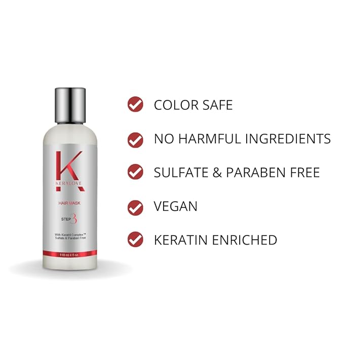 Keralove Hair Mask Keratin Care 4oz - Professional Hair Repair, Nourishment & Beauty - Vitamin Complex for All Hair Types - with Aloe Vera and Vitamin E