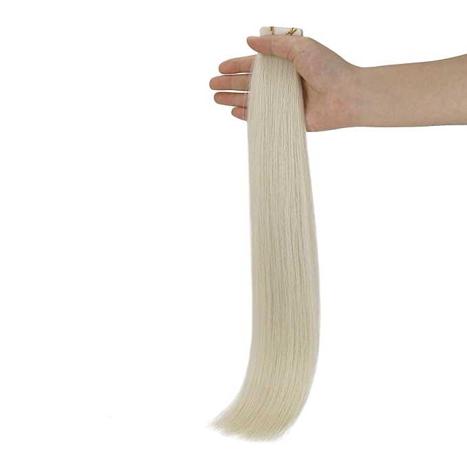 Full Shine Injected Tape in Hair Extensions Human Hair 5Pcs Color 1000 Blonde Intact Hair Extensions Tape in 20Inch Virgin Tapes in Extensions 12.5Gram Seamless Skin Weft Human Hair Straight