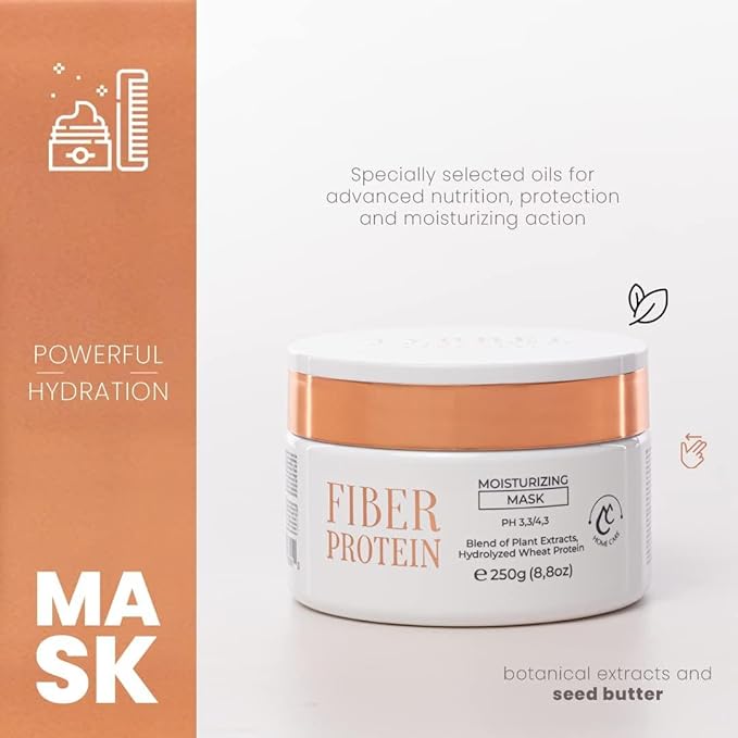 Kit Tyrrel Professional Fiber Protein Hair Mask and Fig Oil Set, 8.8 oz Moisturizing Mask with Plant Extracts, 1.69 fl oz Split End Repair Oil, Post-Chemical Treatment Care
