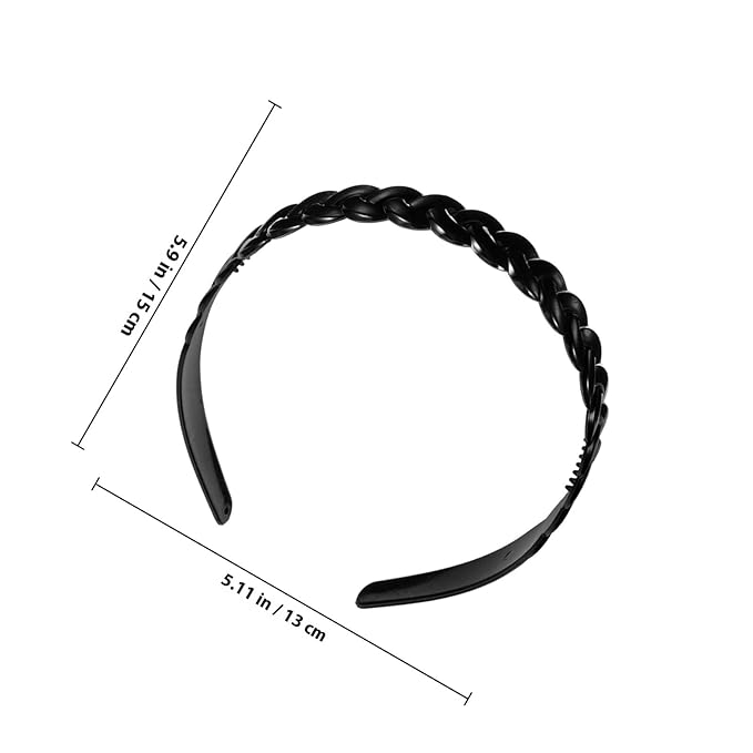 Non-Slip Plastic Hairbands Set 8 Pieces with Wavy Teeth and Smooth Medium-Large Sizes for Women and Unisex Use, Black Hair Hoop Accessories for Sports and Facial Care
