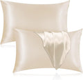 Silk Pillowcase for Hair and Skin, 2 Pack 100% Mulberry Silk Pillowcase 25 Momme, 600 Thread Count, Both Side Pure Silk Pillow Cover with Hidden Zipper (Beige, Standard 20''×26'')