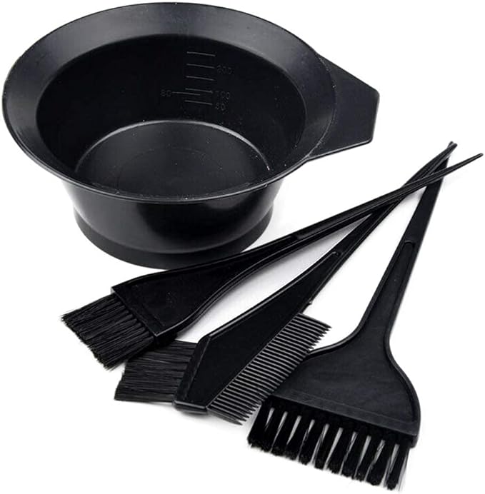 Hair Dye Color Brush and Bowl Set, Color Bowl Brushes Tool Mixing Bowl Kit Tint Comb for Hair Tint Dying Coloring Applicator (Black)
