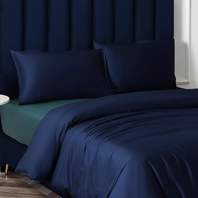 NTBAY Zippered Satin Pillow Cases for Hair and Skin, Luxury King Hidden Zipper Pillowcases Set of 2, 20x36 Inches, Navy Blue