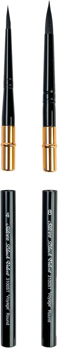 Silver Brush Limited BV-3061S Black Velvet 2pc Travel Round Set, Premium Short Handle Large Travel Round Brushes for Watercolor, Dyes & Silk Painting, Mixed Filament with Very Soft Tips, Sizes 4 & 8