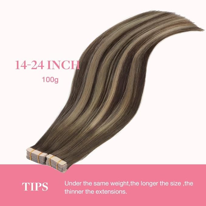 GOO GOO Tape in Hair Extensions Human Hair, 4/26/4 Balayage Chocolate Brown to Honey Blonde, 26inch 120g 40pcs, Skin Weft Seamless Invisible, Silky Straight with Thick Ends, Remy Human Hair