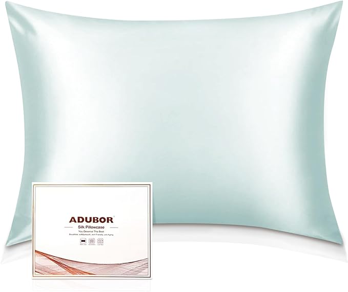 Adubor 100% Silk Pillowcase - Mulberry Silk Pillow Cases, 23 Momme 6A Grade Fibers, Silk Pillow Case for Hair and Skin Health, with Hidden Zipper (Standard 20''×26'', Light Green, 1PC)